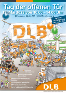 Plakat Ankündigung Tag der offenen Tür am 13. Mai von 10 bis 14 Uhr, Offenbacher Straße 174, Neu-Isenburg. Fahrradversteigerung 11.30Uhr